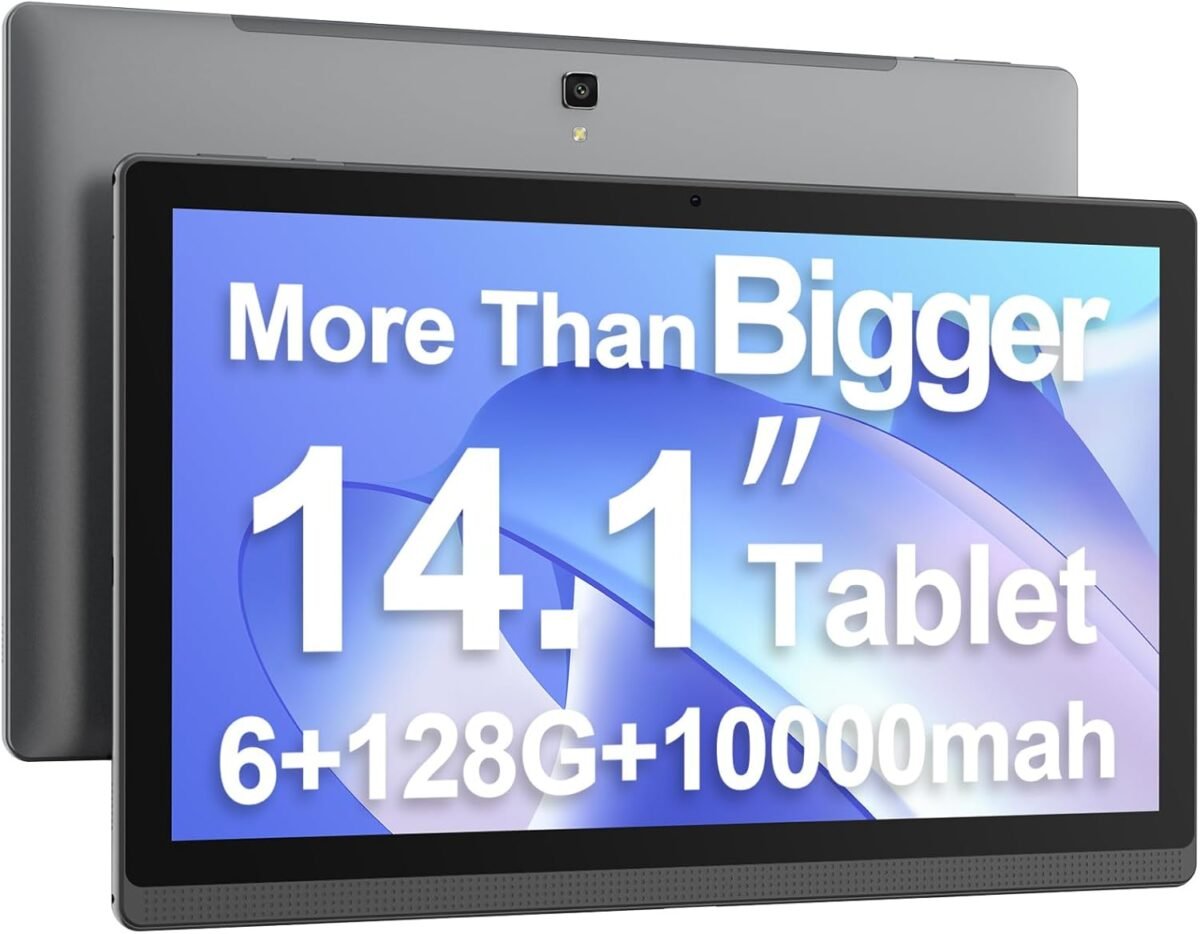 14.1 Inch Android Tablet, Android 13 Large Screen Tablet with1080P Full HD, 6G+128G+1TB-Expand, WiFi 5, 8 Core Processor, MTK 6769 CPU, 10000 mAh Long Lasting Battery, 5+13MP Cameras-Grey